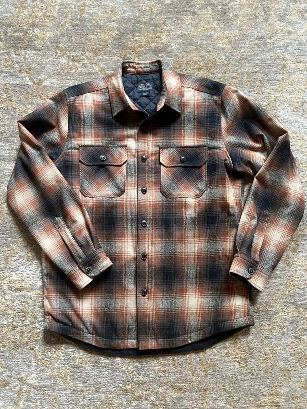 Pendleton Brown Plaid Quilted Flannel Shacket Jacket L
